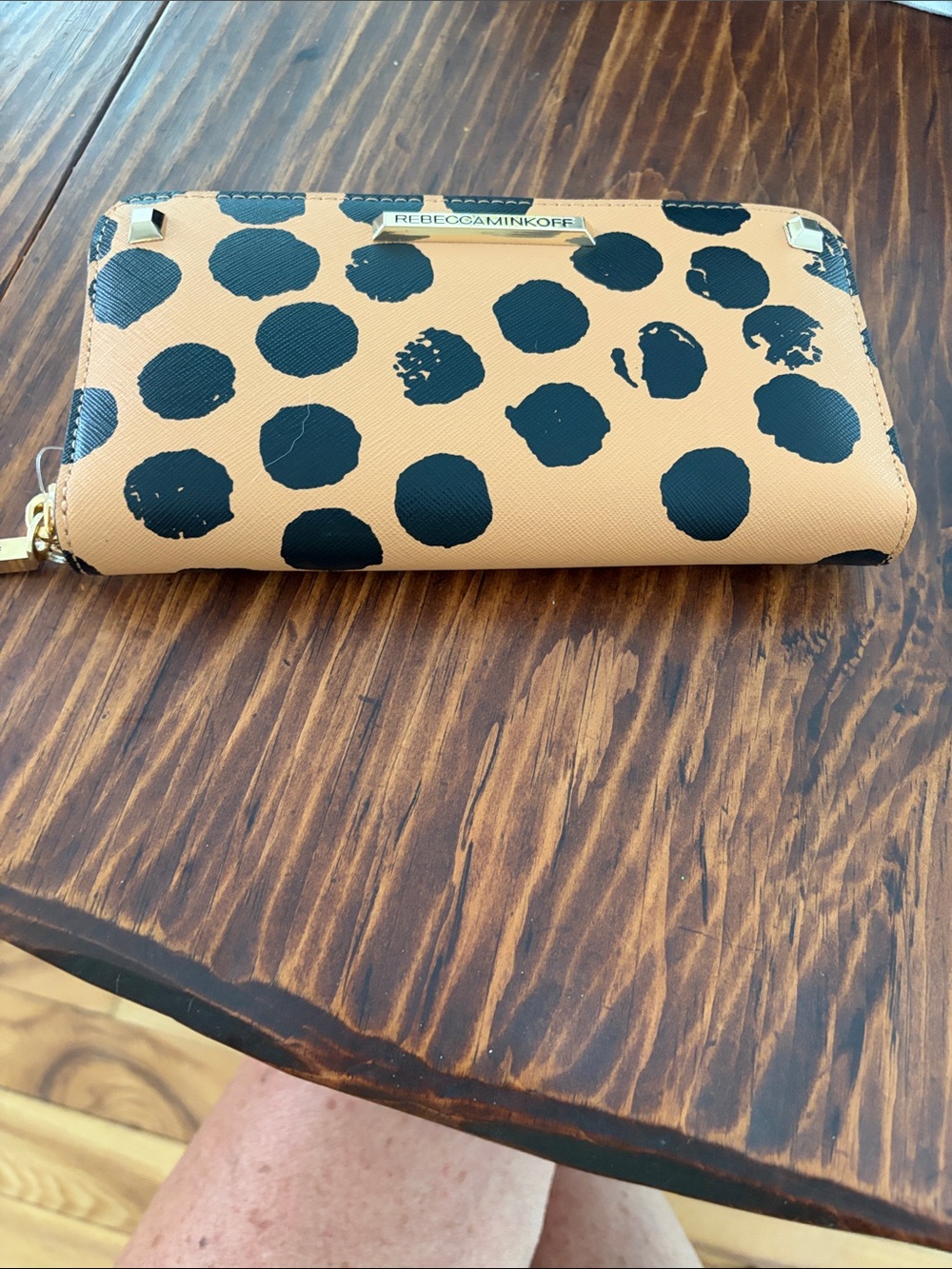 Rebecca Minkoff Tan and Black Polka Dot Zip Wallet